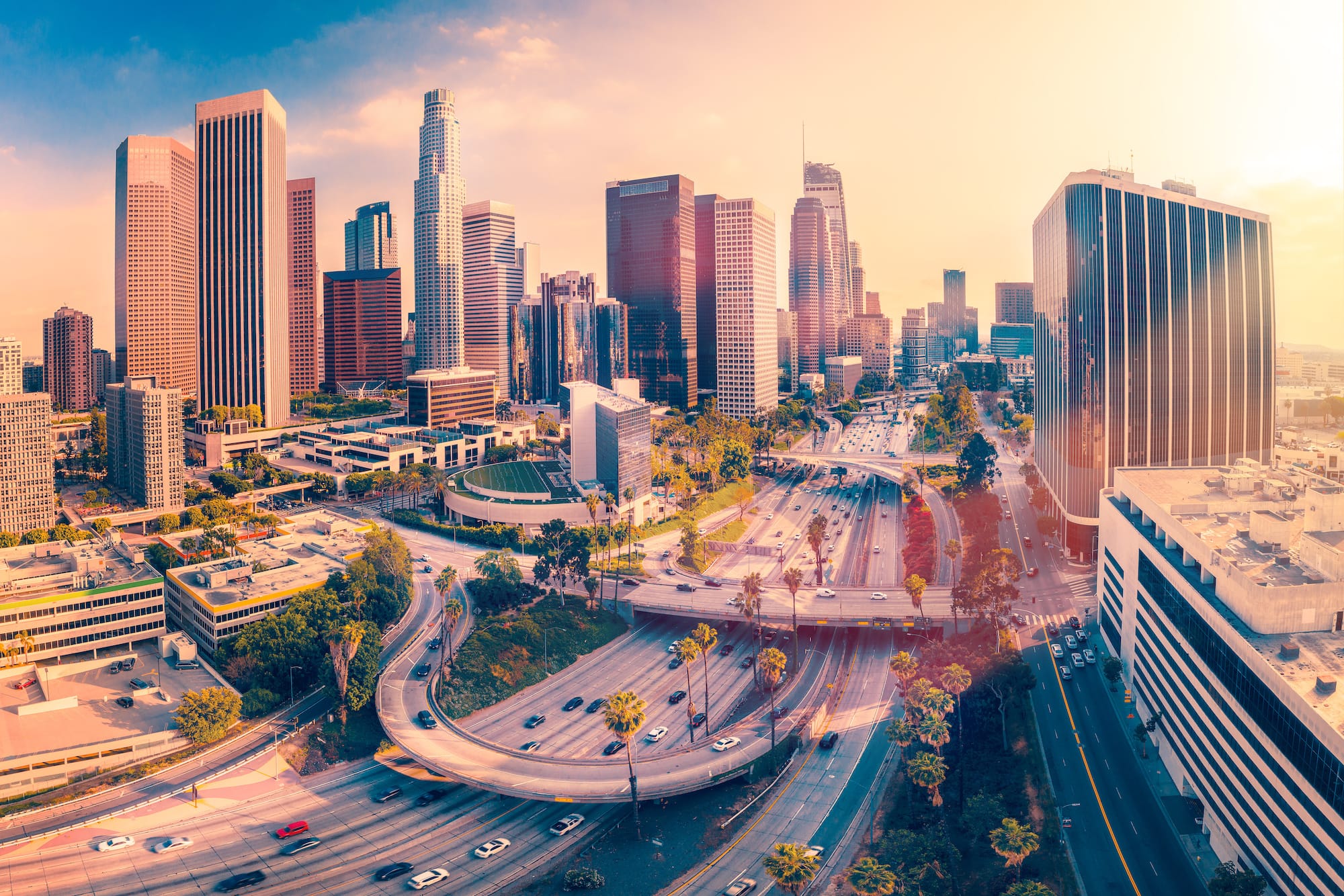 Horizonte y autopistas de Los Ángeles California
